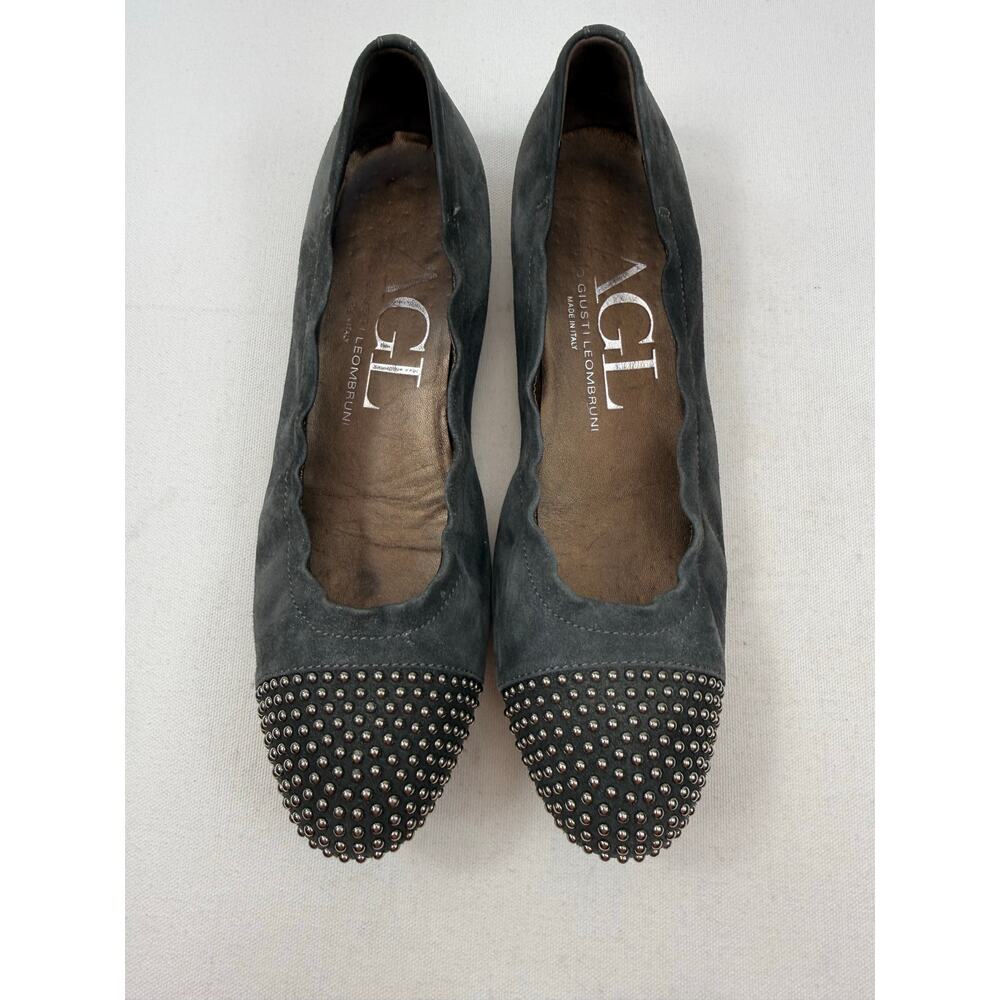 AGL Attilio Giusti Leombruni Gray Suede Studded Ballet Flats 38.5‎ US 8 Designer